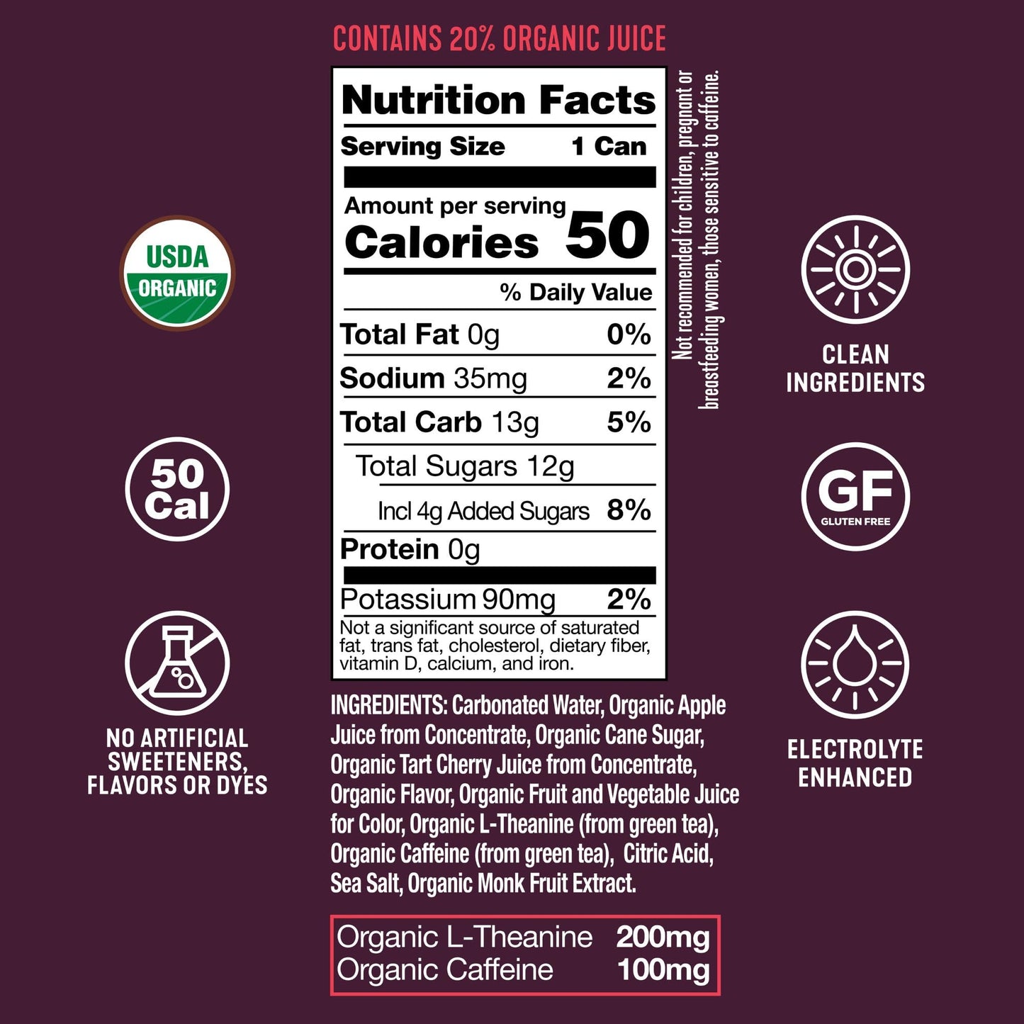 ARDOR ENERGY Natural Sparkling Energy Drink with 100mg Natural Caffeine & 200mg L-Theanine from Organic Green Tea for Smooth Energy & Focus | Healthy