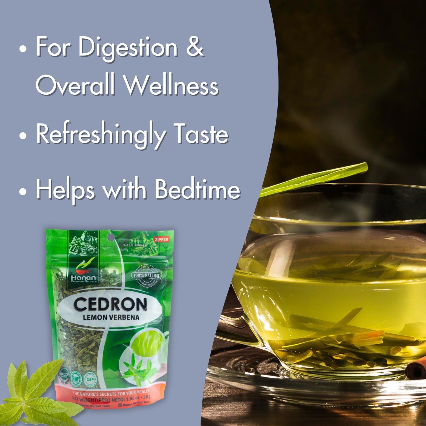 Hanan Lemon Verbena (Cedron) Loose Herbs - Herbal Tea All-Natural Beebrush from Peru’s Andes Mountains Flavor in Cooking Recipes, Potpourri, Perfumes