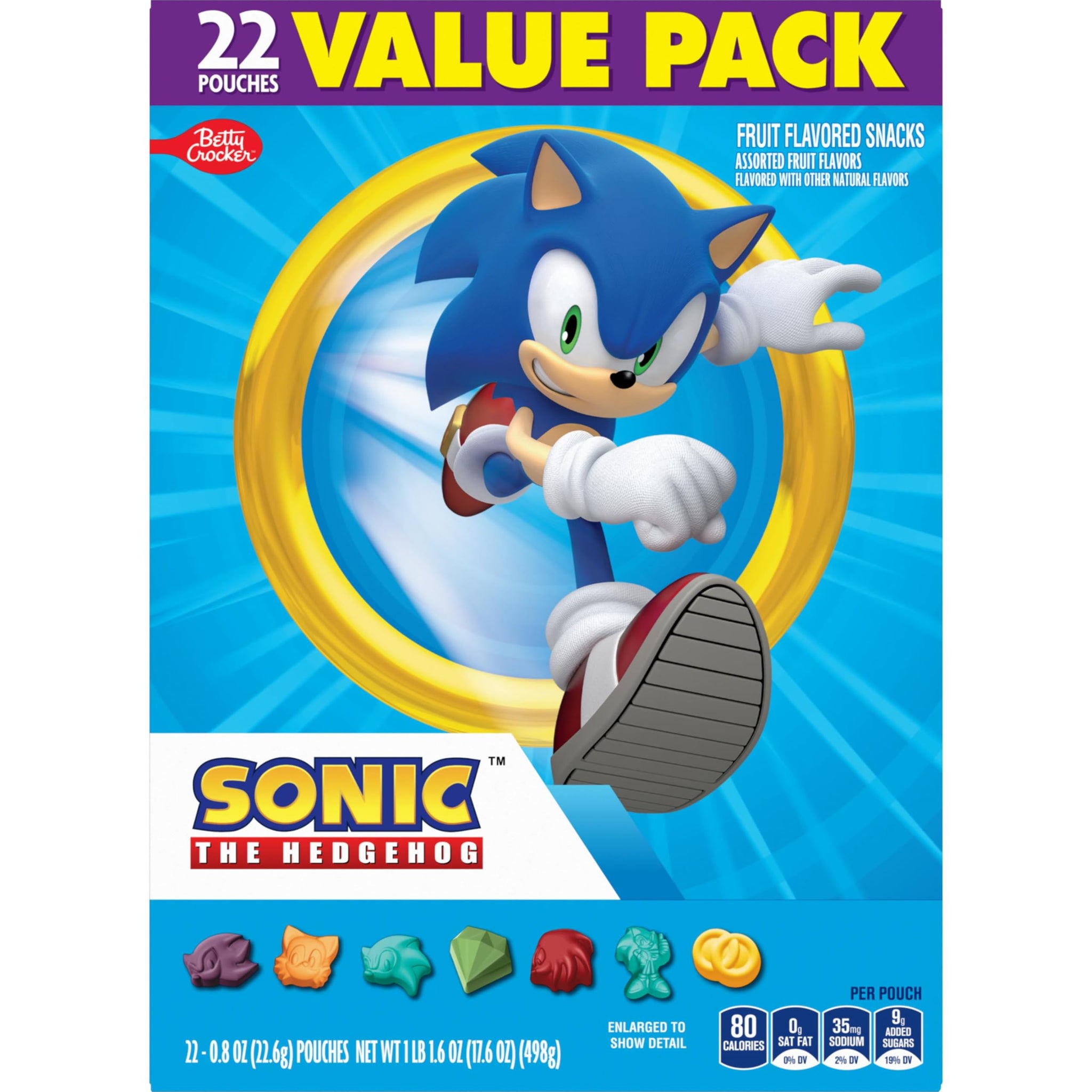 Sonic The Hedgehog Fruit Flavored Snacks, Treat Pouches, Gluten Free Snack, Value Pack, 22 Ct, 17.6 oz