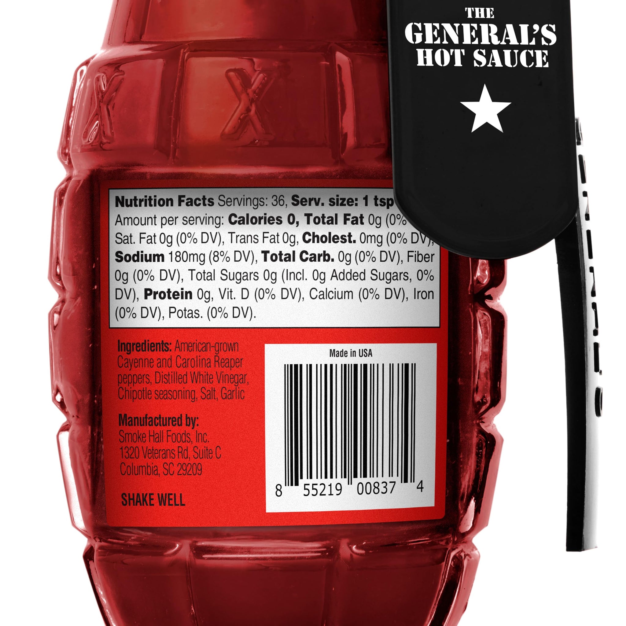 The General's Hot Sauce, Reaper Actual, 6 oz, Carolina Reaper, Cayenne, Chipotle Peppers, 5/5 Heat Rating, Natural Spicy Sauce for Wings, Ribs, BBQ