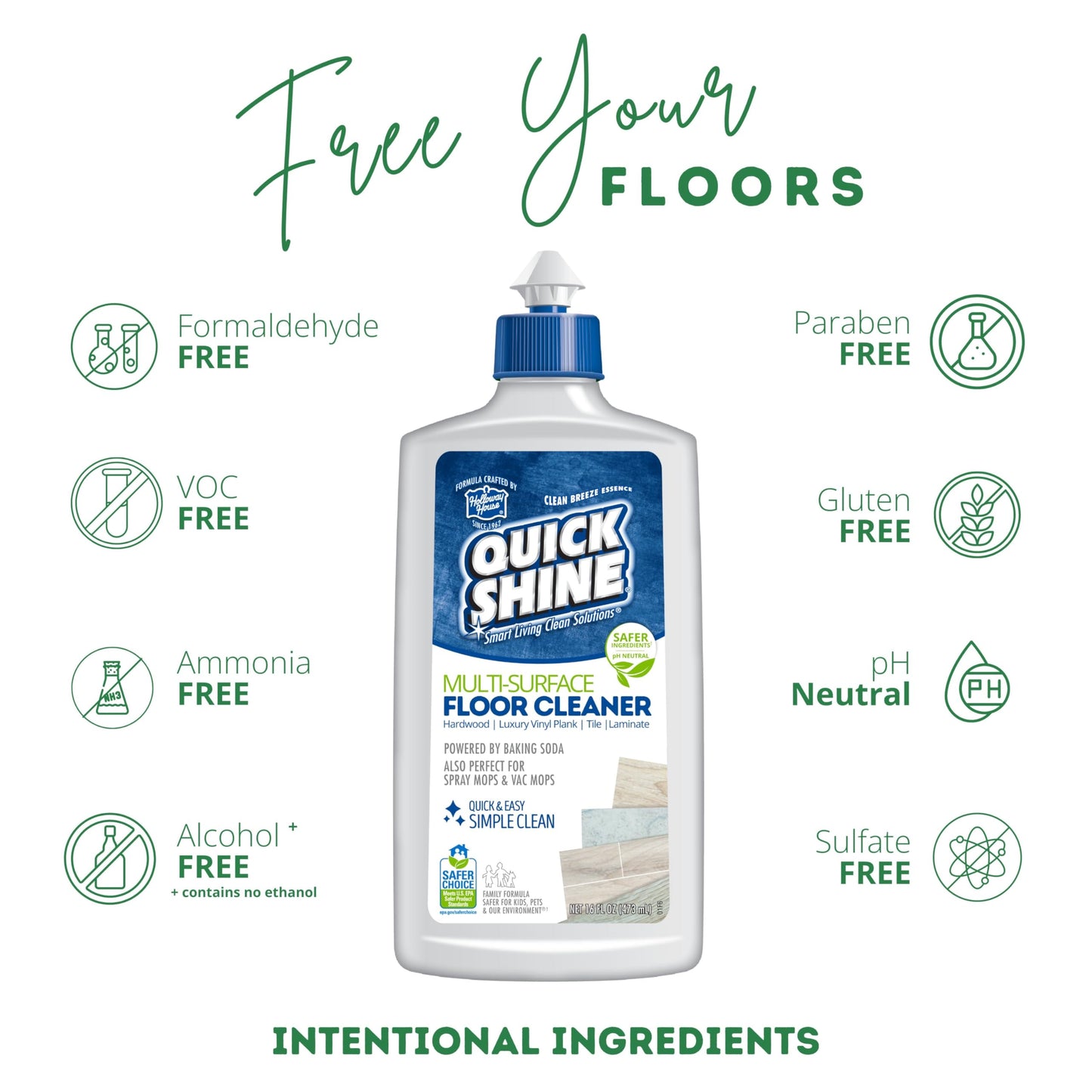 Quick Shine Spray Mop Kit with 3 Reusable Mop Pads & 1 Safer Choice Multi-Surface Floor Cleaner 16oz | Quick & Easy Cleaning | No Batteries Required |