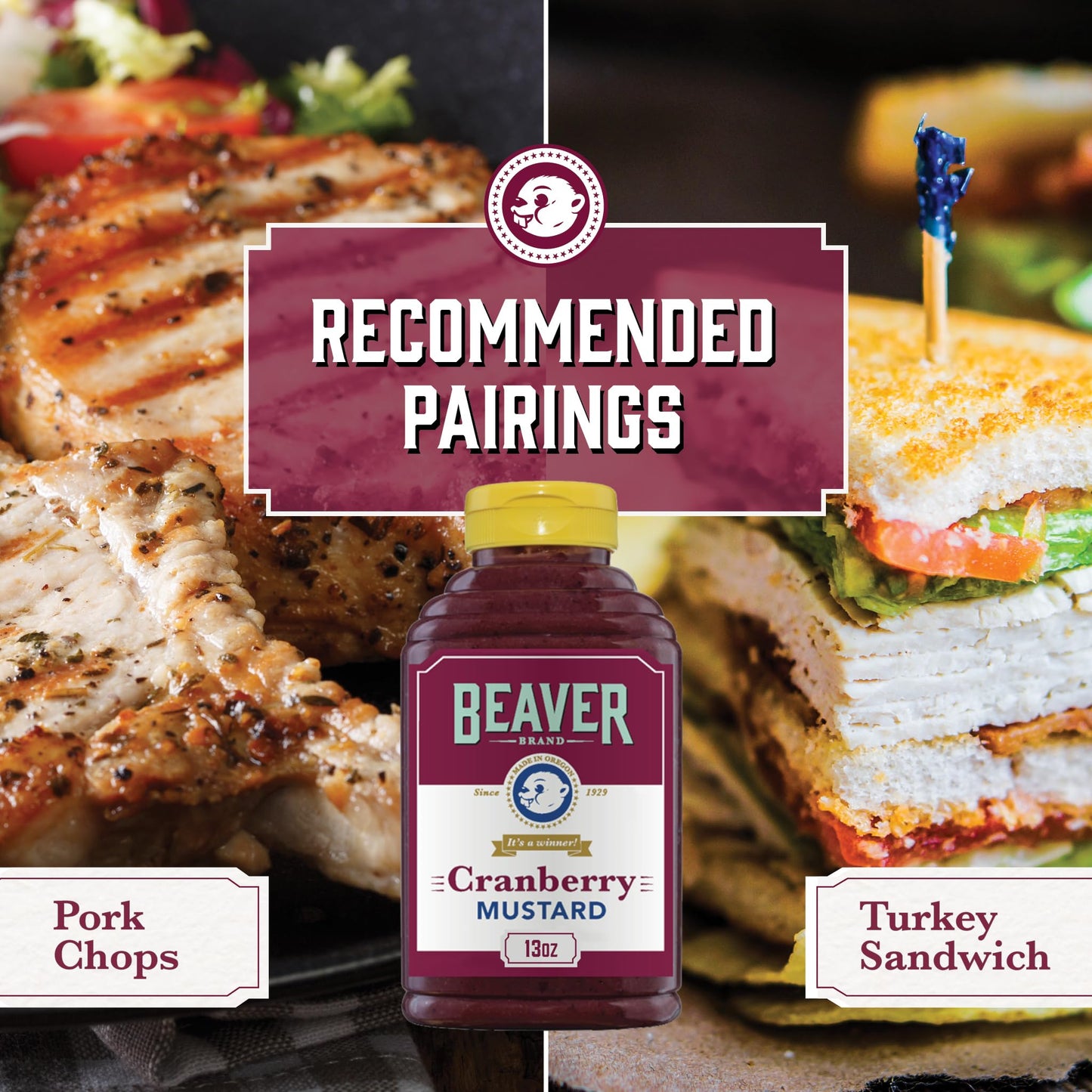 Beaver Brand Cranberry Mustard 13oz, Sweet & Tangy Mustard with Cranberries and Honey