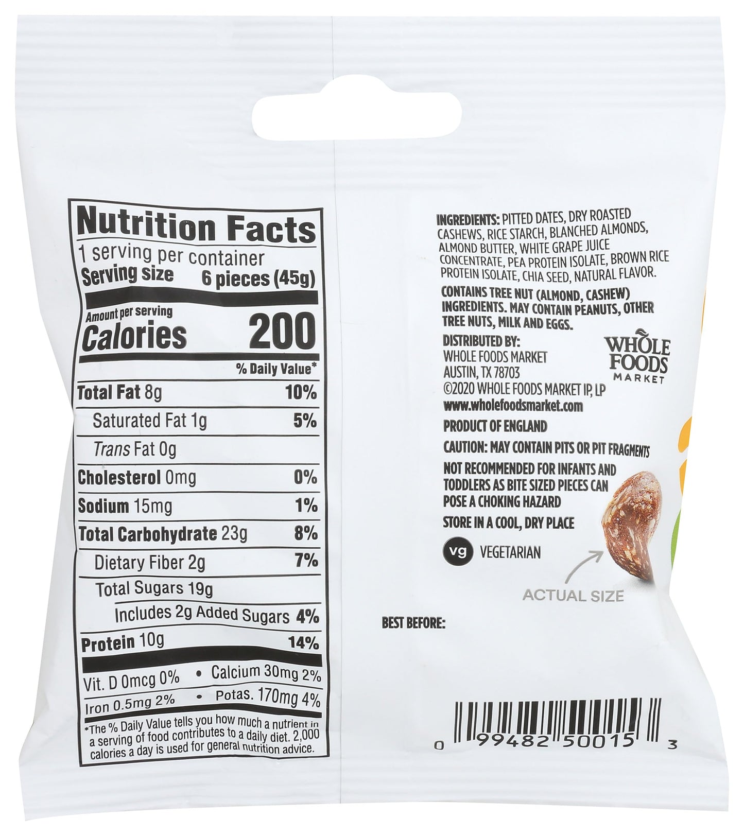 365 by Whole Foods Market, Chewy Protein Bites, Vanilla Cashew & Almond Flavor, Vegetarian,1.58 Ounce