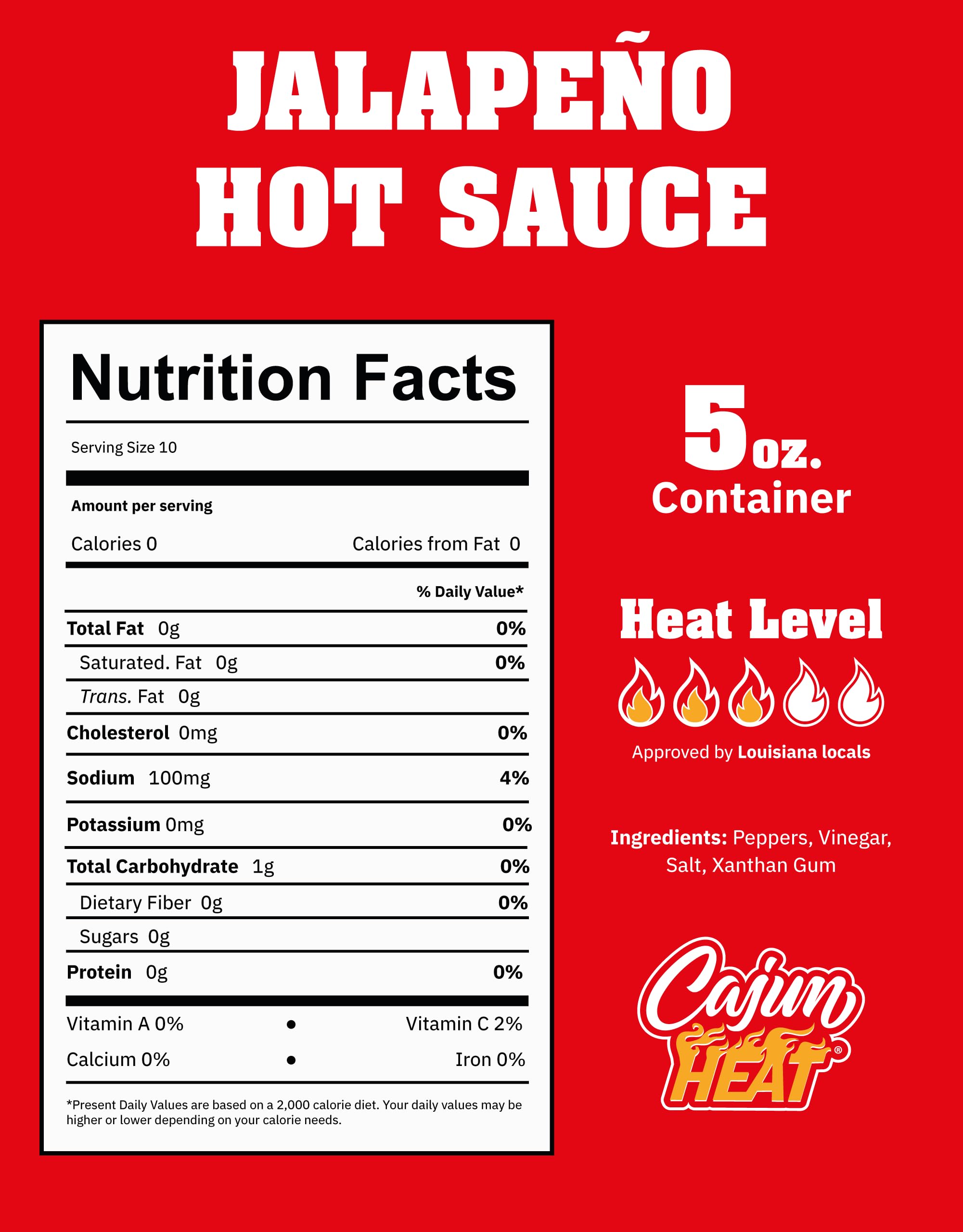 Cajun Nation CAJUN HEAT Jalapeno Hot Sauce 5oz - Bold Green Pepper Flavor with No MSG - Authentic Louisiana Style Heat from the Cajun Coast - Low
