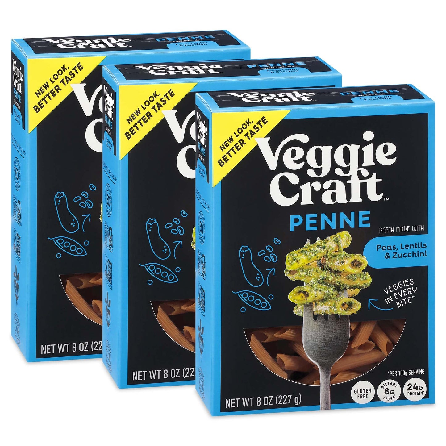 Veggiecraft Farms Penne Pasta - NEW BETTER TASTE - Low Carb Pasta, Protein Pasta, Lentil Pasta with Peas & Zucchini, High Fiber, Plant Based Pasta