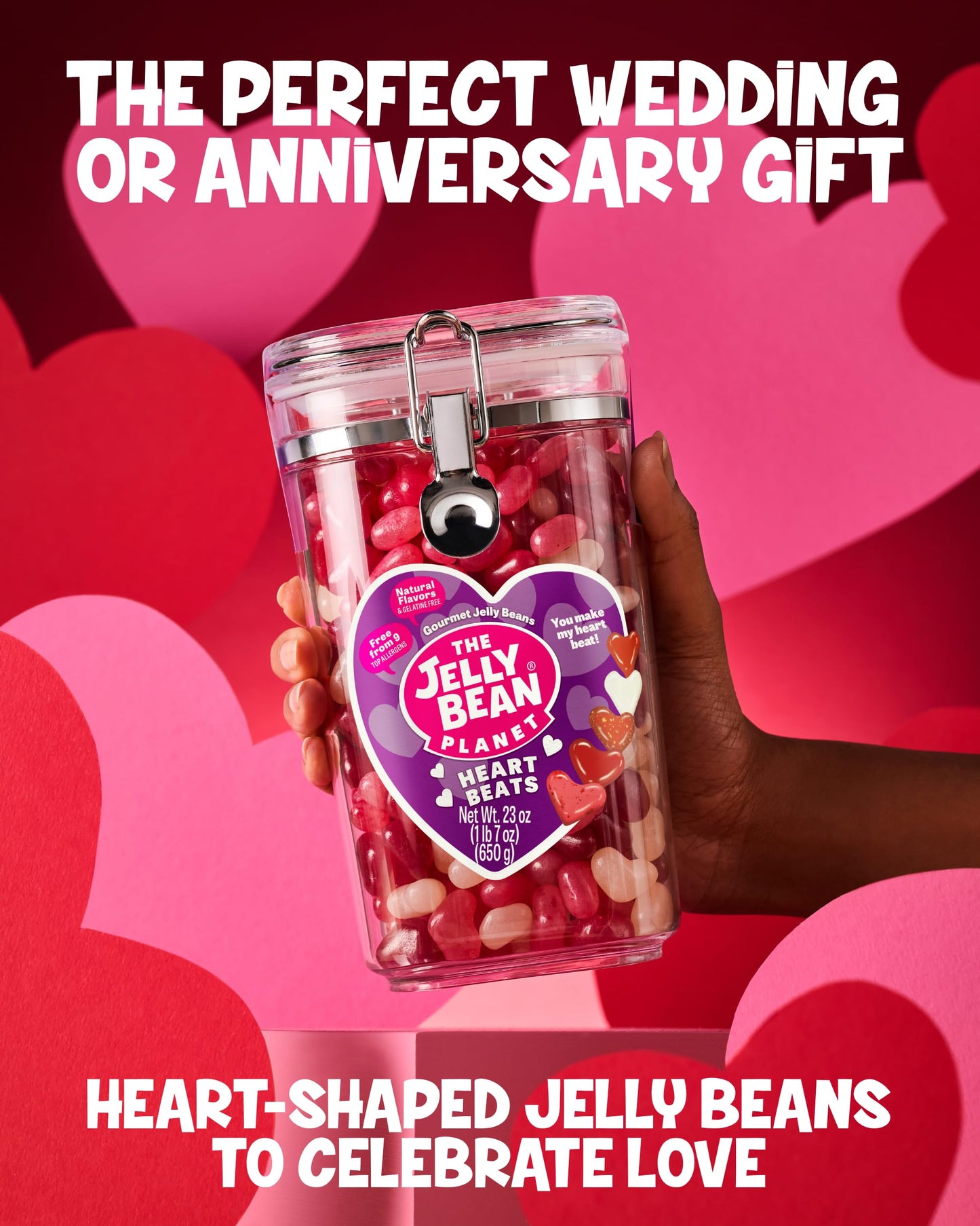 The Jelly Bean Planet Heart Beats Jelly Beans, Mothers Day Candy Hearts Jar - Heart Shaped, 5 Fruity Natural Flavors, Gluten Free, Kosher, Gourmet