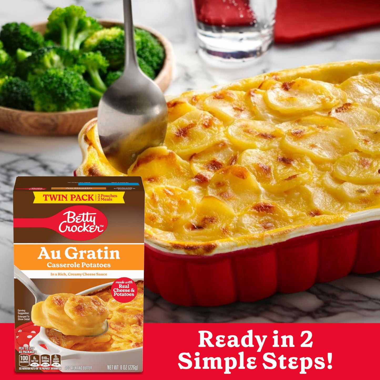 Betty Crocker Au Gratin Casserole Potatoes, Made with Real Cheese, Twin Pack, 8 oz Box