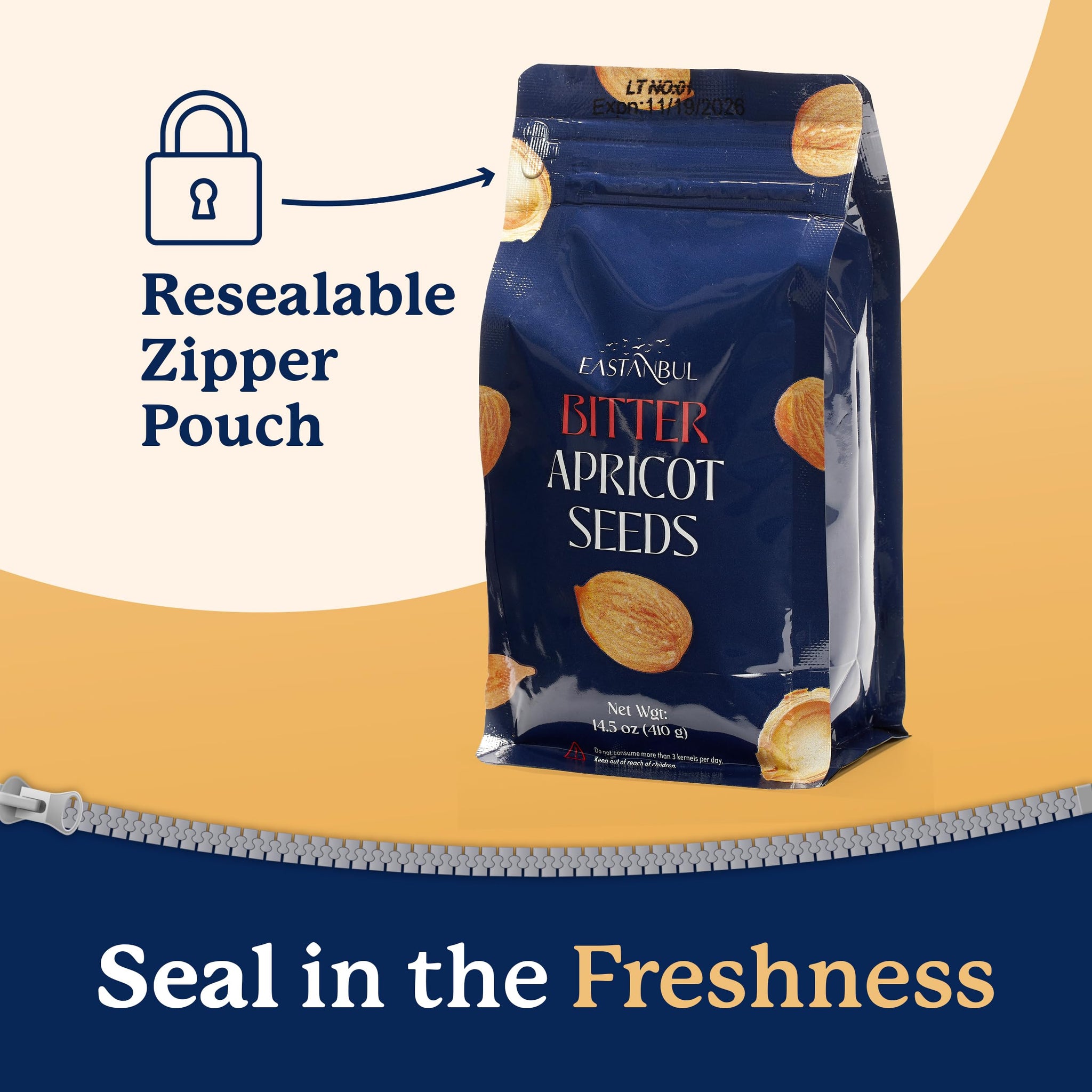 Eastanbul Apricot Seeds, 14.5oz, Apricot Kernels, Raw & Bitter Seeds, 100% Natural Farm Fresh Premium Bitter Kernels, Almondy from Turkey, Vegan