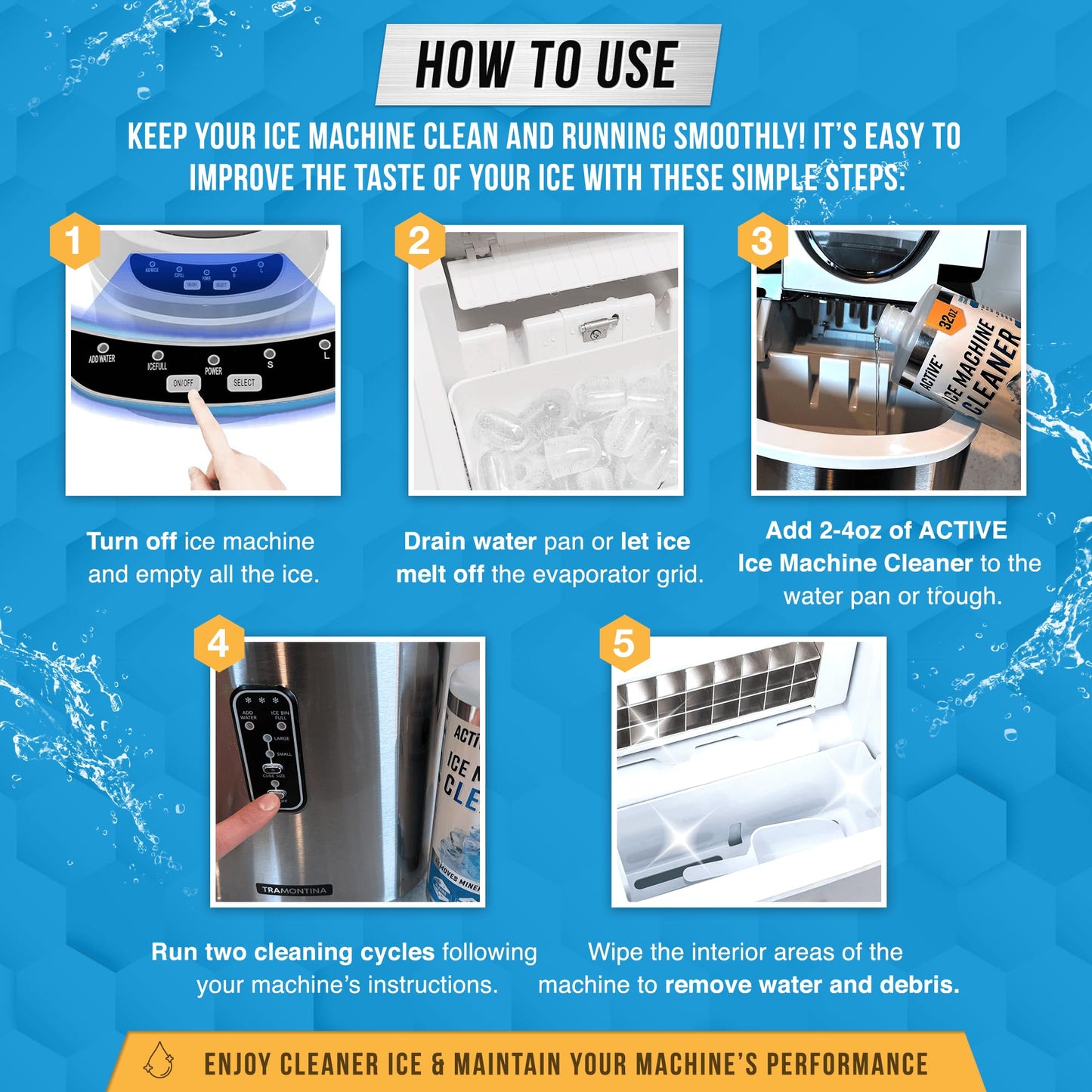 ACTIVE Ice Machine Cleaner Maker Descaler - 32 fl oz (8 Uses) Nickel Safe Ice Maker Cleaner Solution - Compatible with Whirlpool 4396808