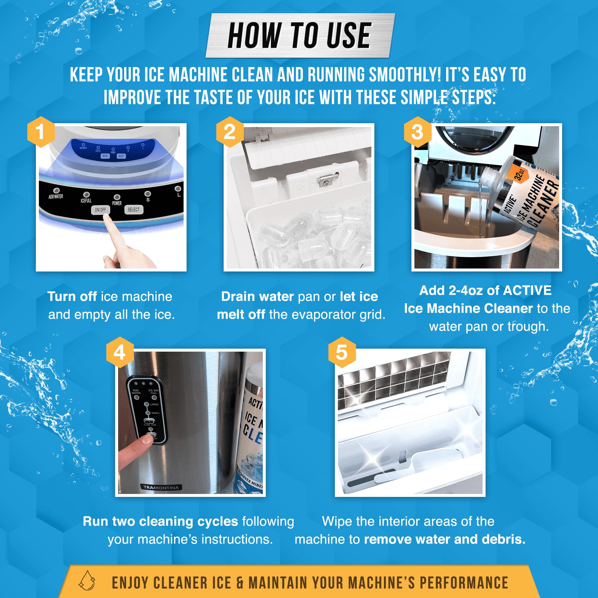 ACTIVE Ice Machine Cleaner Maker Descaler - 32 fl oz (8 Uses) Nickel Safe Ice Maker Cleaner Solution - Compatible with Whirlpool 4396808