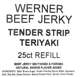 Werner Tender Strips Teriyaki Beef Jerky - Pack of 25 Jerky Strips - Made in the USA