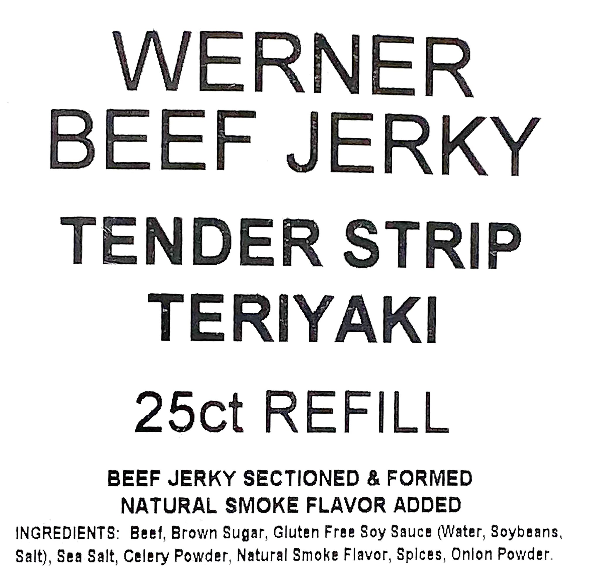 Werner Tender Strips Teriyaki Beef Jerky - Pack of 25 Jerky Strips - Made in the USA