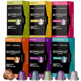 Bestpresso Coffee for Nespresso Original Machine 120 pods Certified Genuine Espresso Variety Pack includes one pack of decaf coffee, Pods Compatible