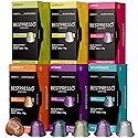 Bestpresso Coffee for Nespresso Original Machine 120 pods Certified Genuine Espresso Variety Pack includes one pack of decaf coffee, Pods Compatible