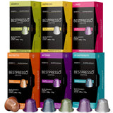 Bestpresso Coffee for Nespresso Original Machine 120 pods Certified Genuine Espresso Variety Pack includes one pack of decaf coffee, Pods Compatible