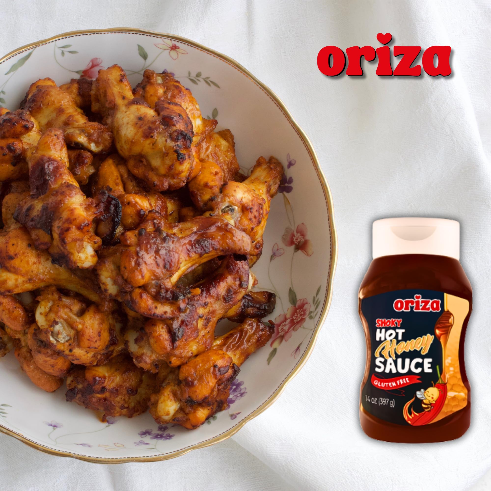 Oriza Smoky Hot Honey Sauce 14oz (Pack of 12) - Bulk Sweet and Smoky Chili Honey for Restaurants, Kitchens, and Takeout