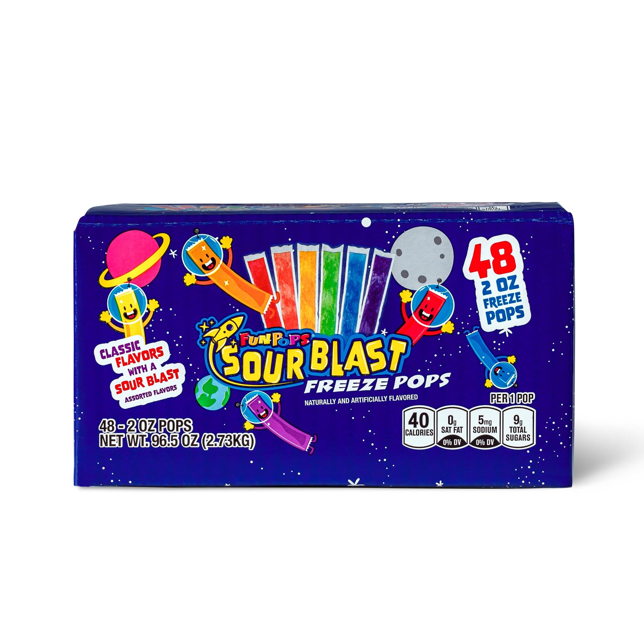 FunPops Sour Blast Freeze Pops, Variety Pack, 2 oz, 48 Count Box