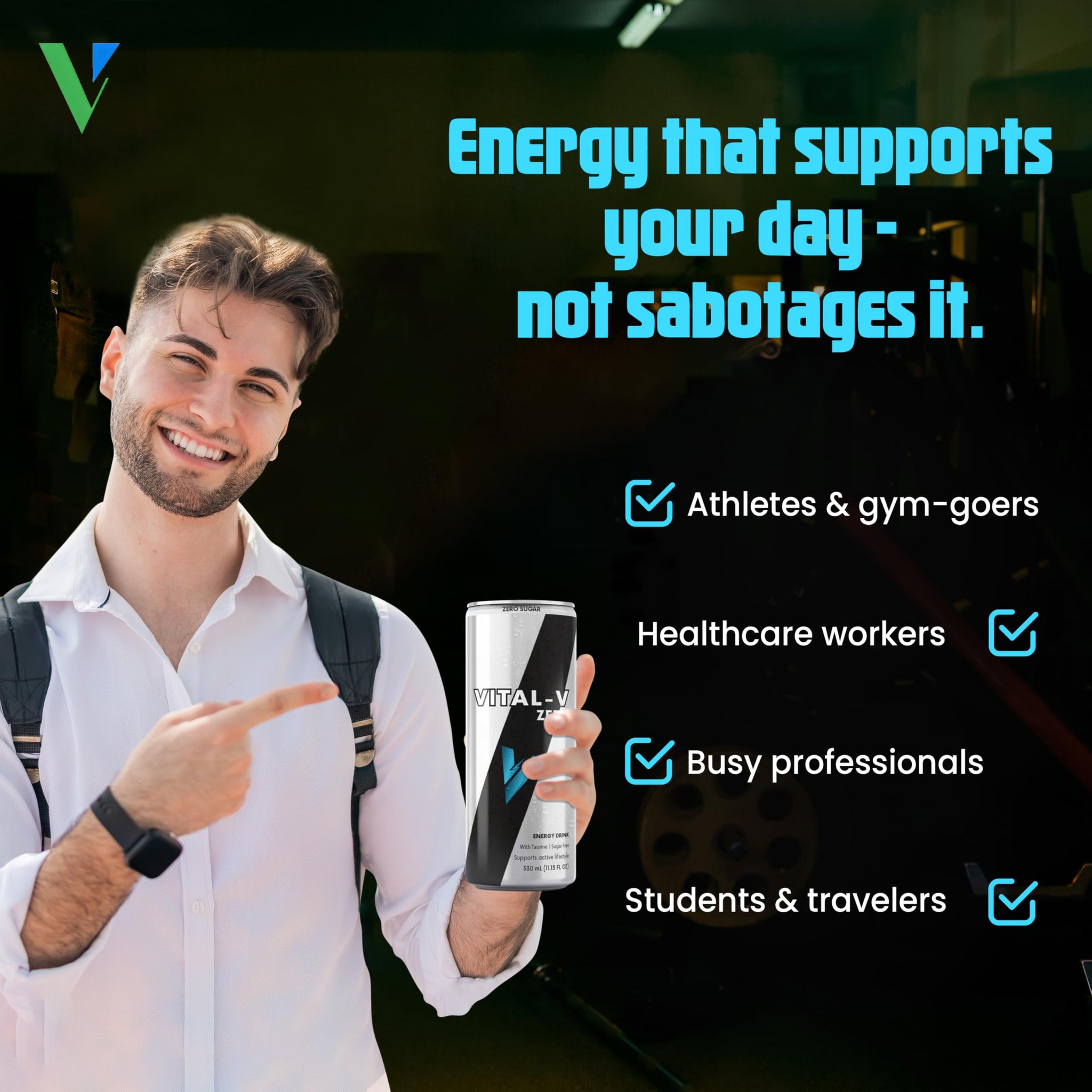 Vital-V Zero Premium Sugar Free Energy Drink with Taurine and B-Vitamins, 0 Calories