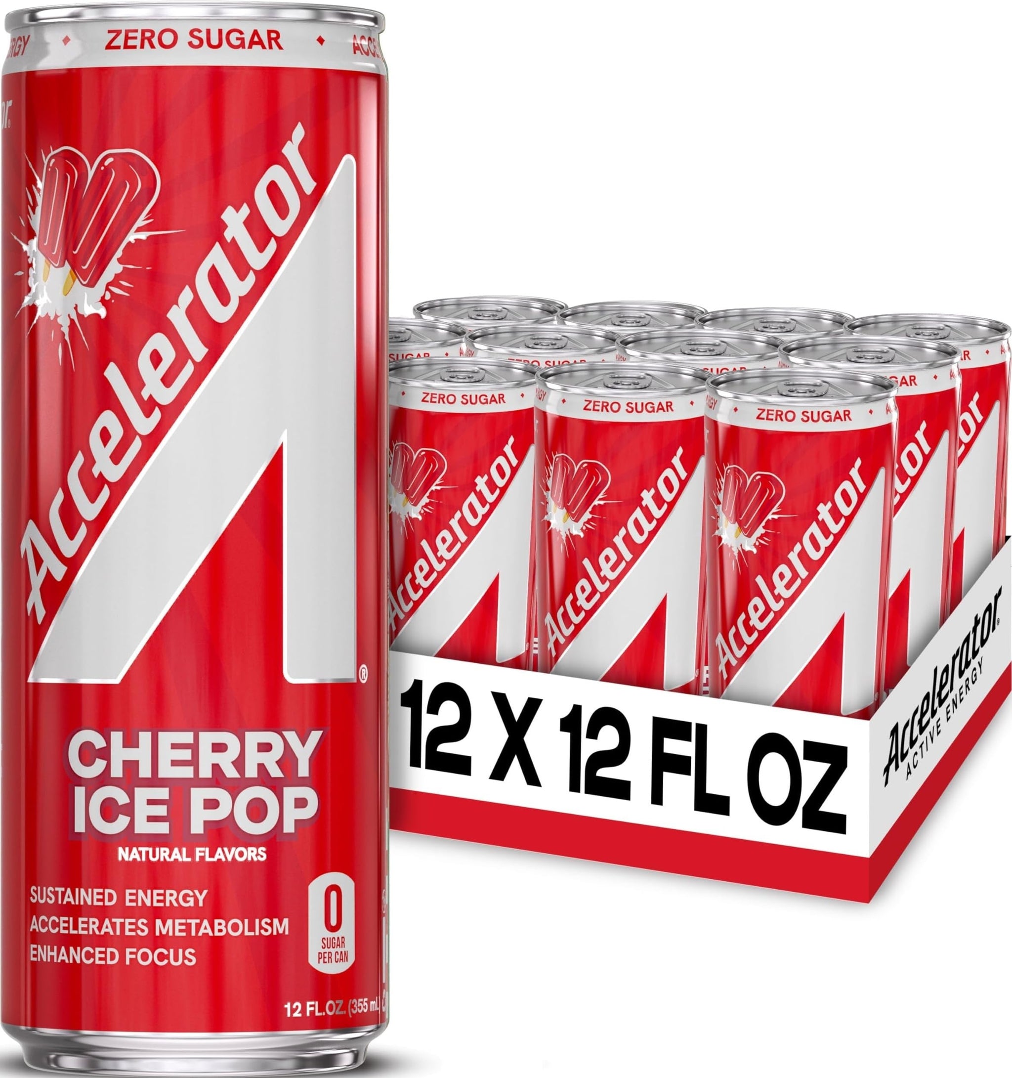 Accelerator Active Energy Drink, Cherry Ice Pop 12oz can (12 pack)