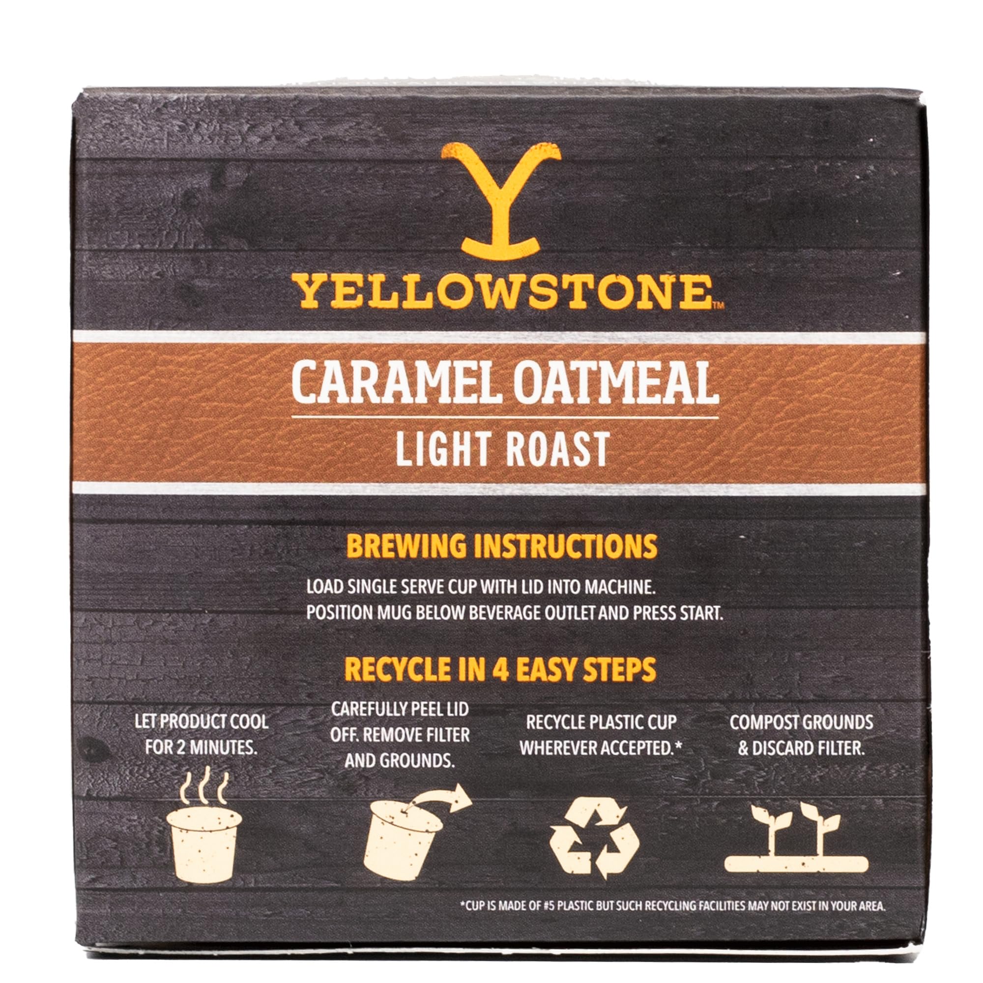 Yellowstone Caramel Oatmeal Light Roast Coffee, Single Serve Recyclable Pods/Cups, 100% Arabica Beans, 36 Count