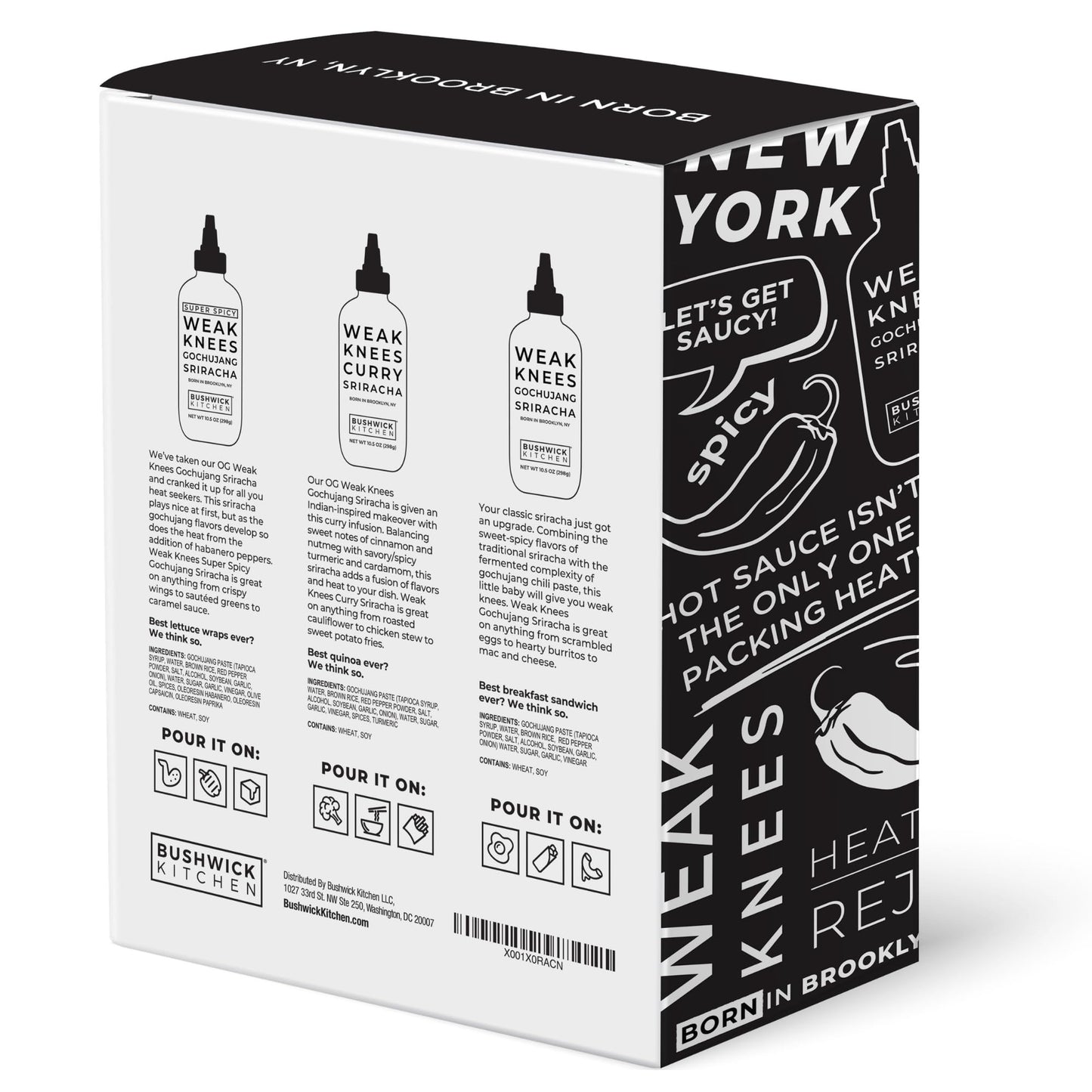 Bushwick Kitchen Sriracha Sampler Gift Box, Set Includes Gochujang Sriracha, Super Spicy Gochujang Sriracha, Curry Sriracha Hot Sauce, 5 Recipes