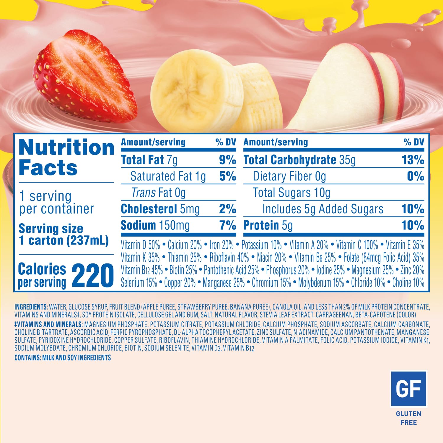 Carnation Breakfast Essentials Fruit and Protein Smoothie Nutritional Drink, Strawberry Banana, 24 - 8 fl oz Cartons (Packaging May Vary)