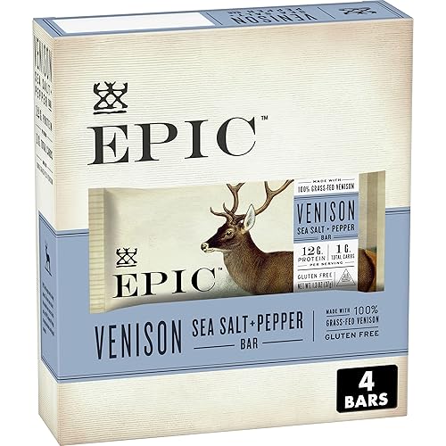 EPIC Venison Sea Salt and Pepper Bars, Keto and Paleo Friendly, Whole 30, Protein Snacks, 4 Ct, 5.2 oz