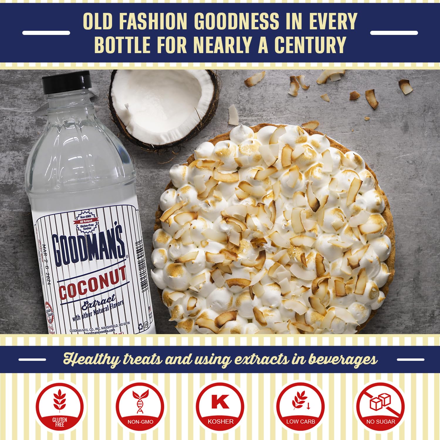 Goodman's Coconut Extract - Gluten-Free, Non-GMO, Kosher - Enhance Your Recipes with Tropical Coconut! Ideal for Whipped Toppings, Puddings, Cakes