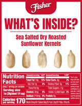 Fisher Dry Roasted Sunflower Seeds Kernels with Sea Salt, 7.25 oz, Sunflower Seeds to Eat, Gluten-Free, No Sugar Added, Crunchy Snacks for Adults