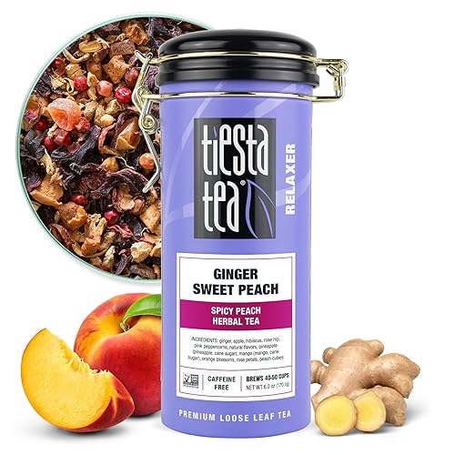 Tiesta Tea - Ginger Sweet Peach, Loose Leaf, Spicy Peach Herbal Tea, Tranquility Non-Caffeinated Blend, Bulk Hibiscus Leaves with Cane Sugar, Brews Up