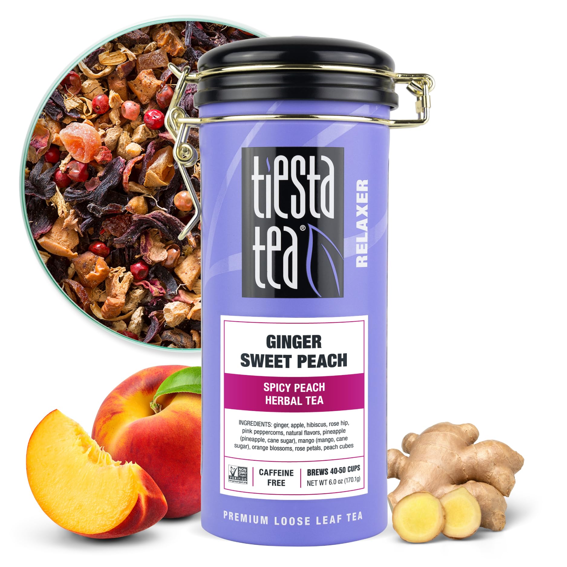 Tiesta Tea - Ginger Sweet Peach, Loose Leaf, Spicy Peach Herbal Tea, Tranquility Non-Caffeinated Blend, Bulk Hibiscus Leaves with Cane Sugar, Brews Up