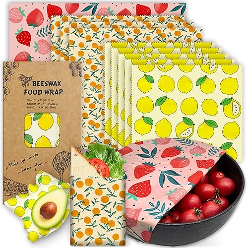 Reusable Beeswax Wrap - 9 Pack Eco-Friendly Beeswax Wraps For Food, Organic, Sustainable, Biodegradable, Zero Waste, Plastic-Free Food Storage, 1L