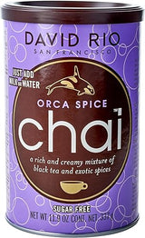 Orca Spice Reduced Calorie Chai Tea Latte Mix, 11.9 Oz, Black Tea, Organic Spices, Sugar Free, Dairy Free, Serve Hot or Cold, Just Add Water or Milk