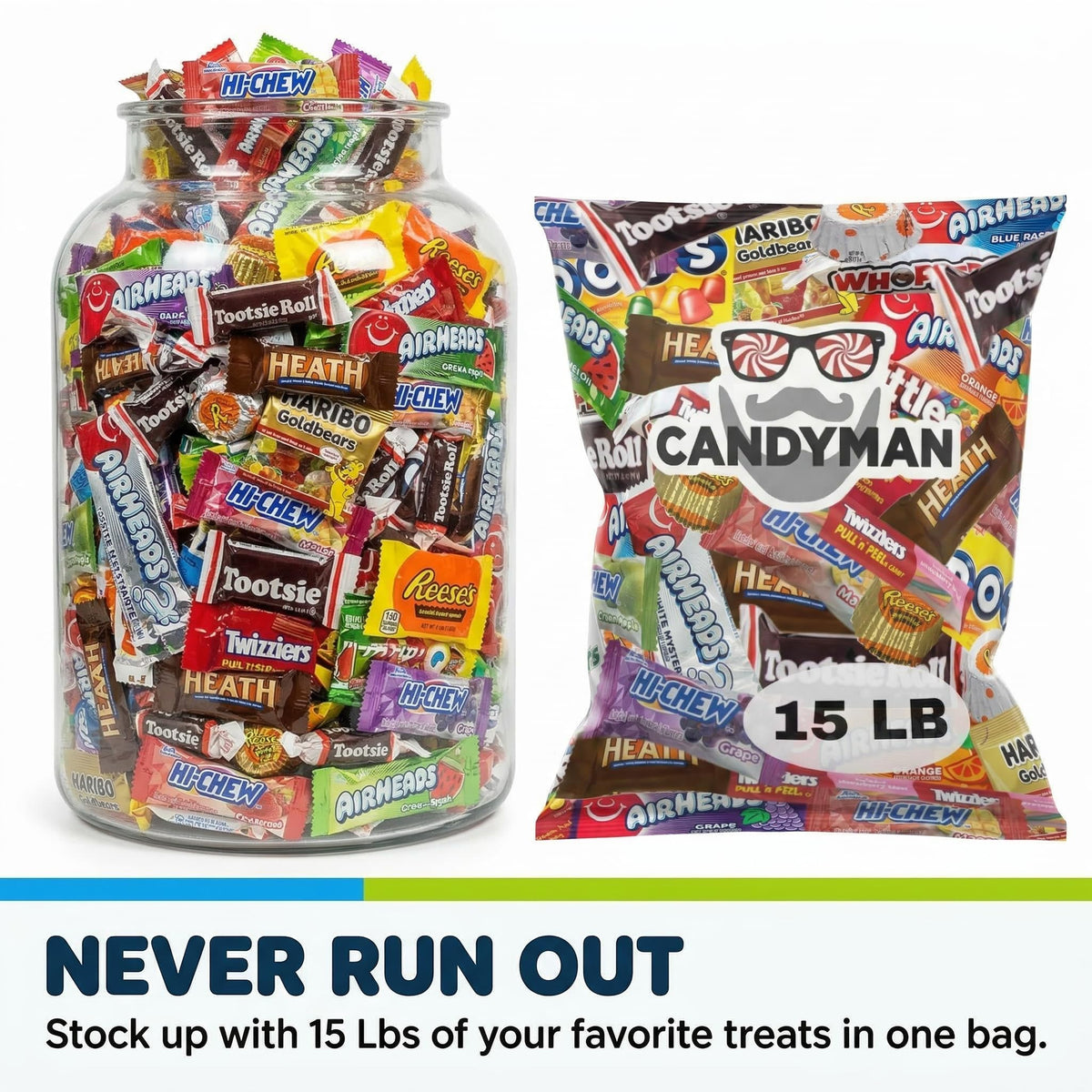 Candyman 15-Pound Bulk Chocolate Candy Variety Pack, Individually Wrapped