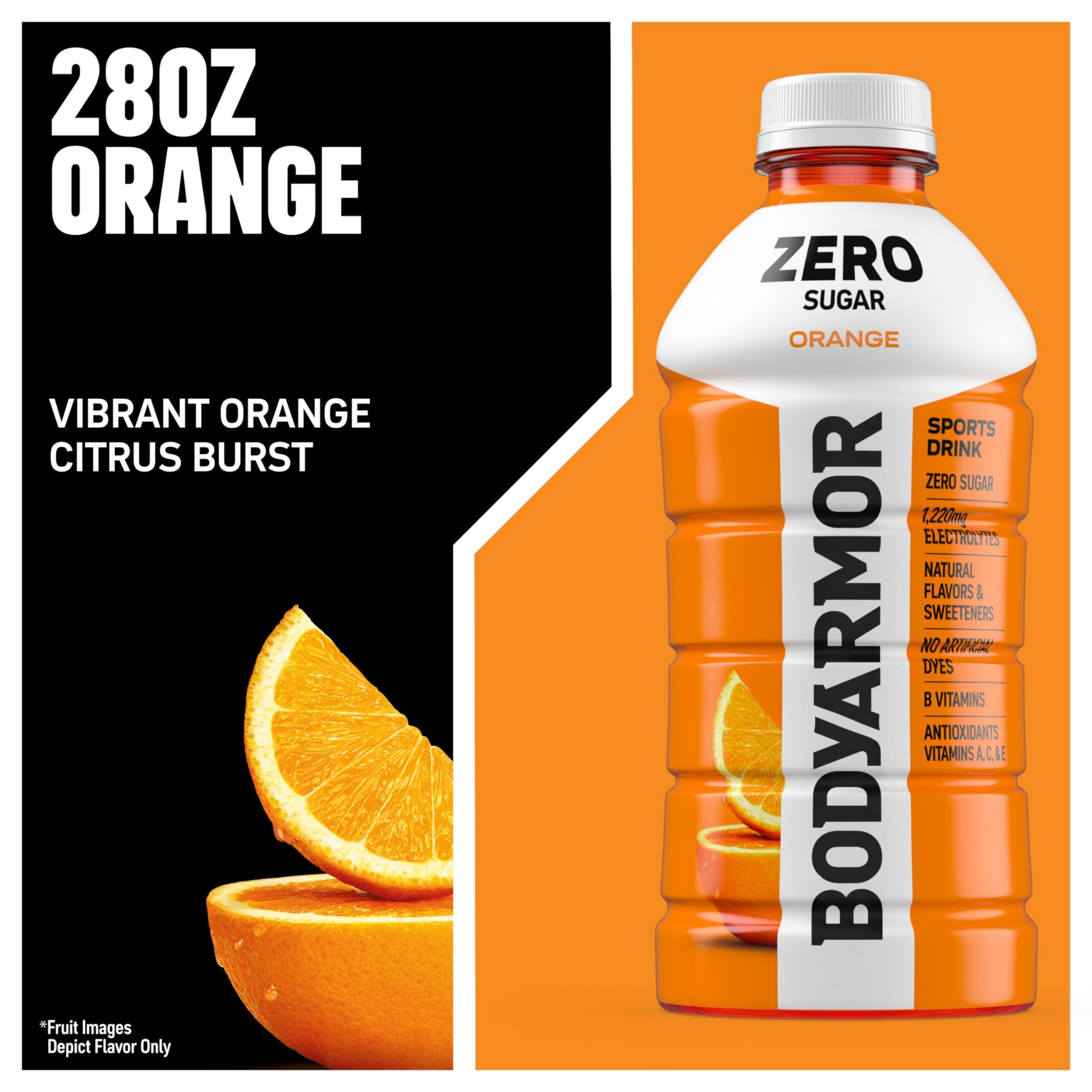 BODYARMOR ZERO Sugar Orange Electrolyte Drink, Natural Flavors, 28 Fl Oz Bottles (15 Pack), B Vitamins & Antioxidants Sugar Free Hydration