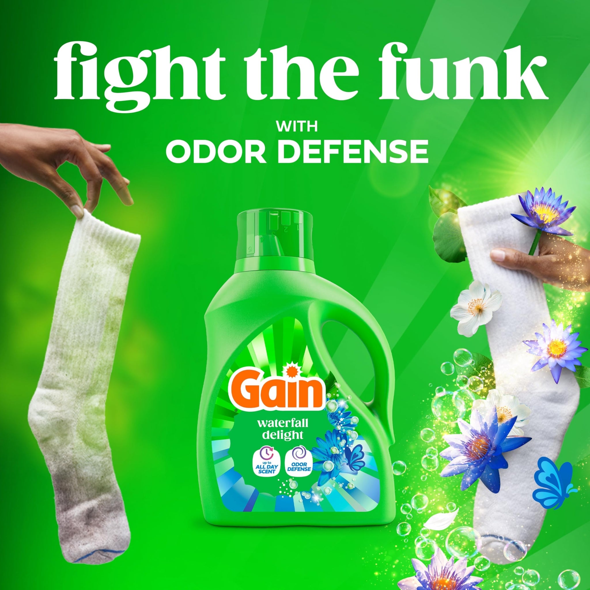 Gain Liquid Laundry Detergent with Odor Defense, Waterfall Delight Scent, Laundry Soap For HE Washing Machines, 177 fl oz, 134 Loads (Packaging May