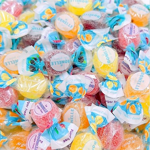 Bonelle Italian Sugar Free Fruit Jelly Candy | 1 Pound Bag | Individually Wrapped Vegan Dye Free Candy | Naturally Flavored Sugar Free Jellies |