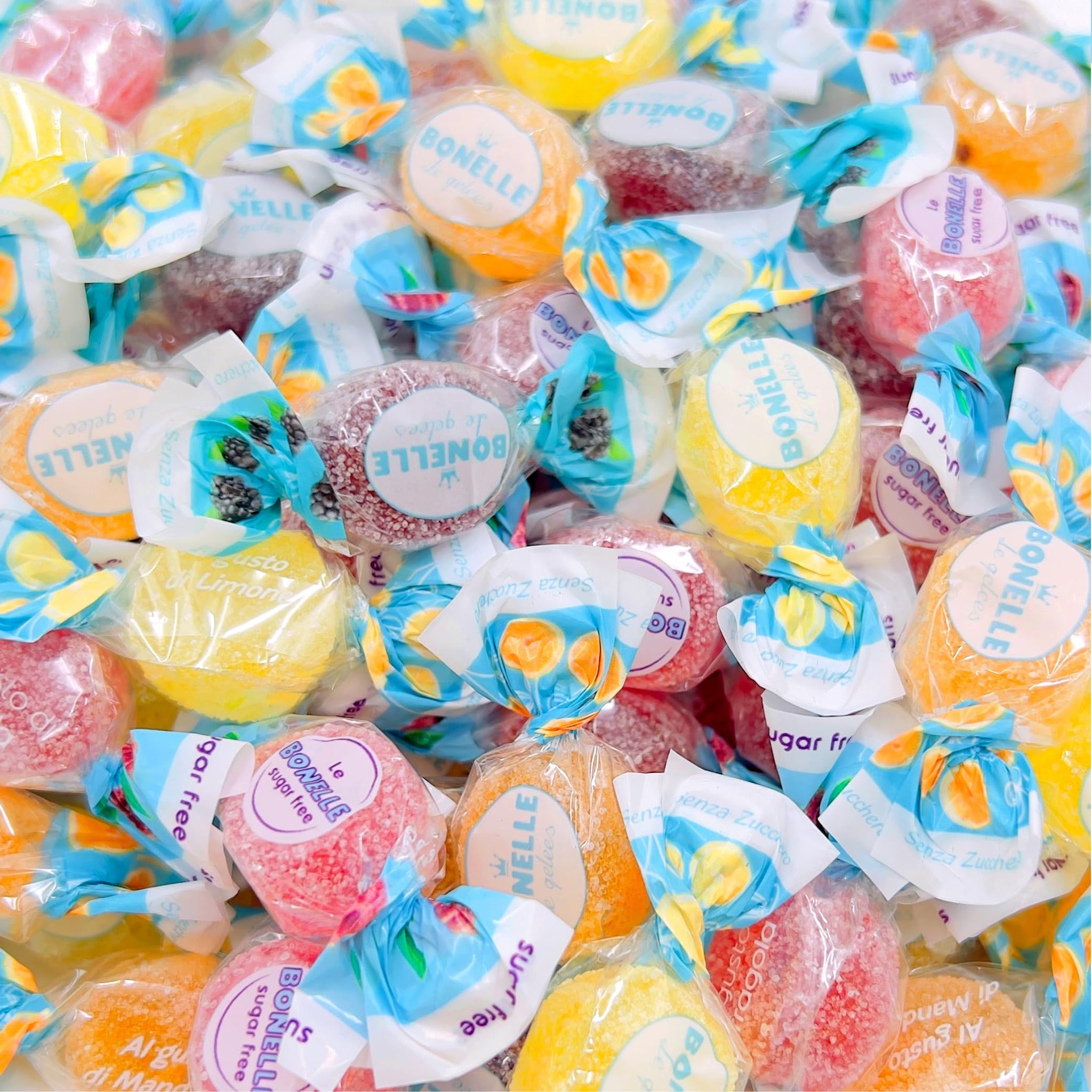 Bonelle Italian Sugar Free Fruit Jelly Candy | 1 Pound Bag | Individually Wrapped Vegan Dye Free Candy | Naturally Flavored Sugar Free Jellies |