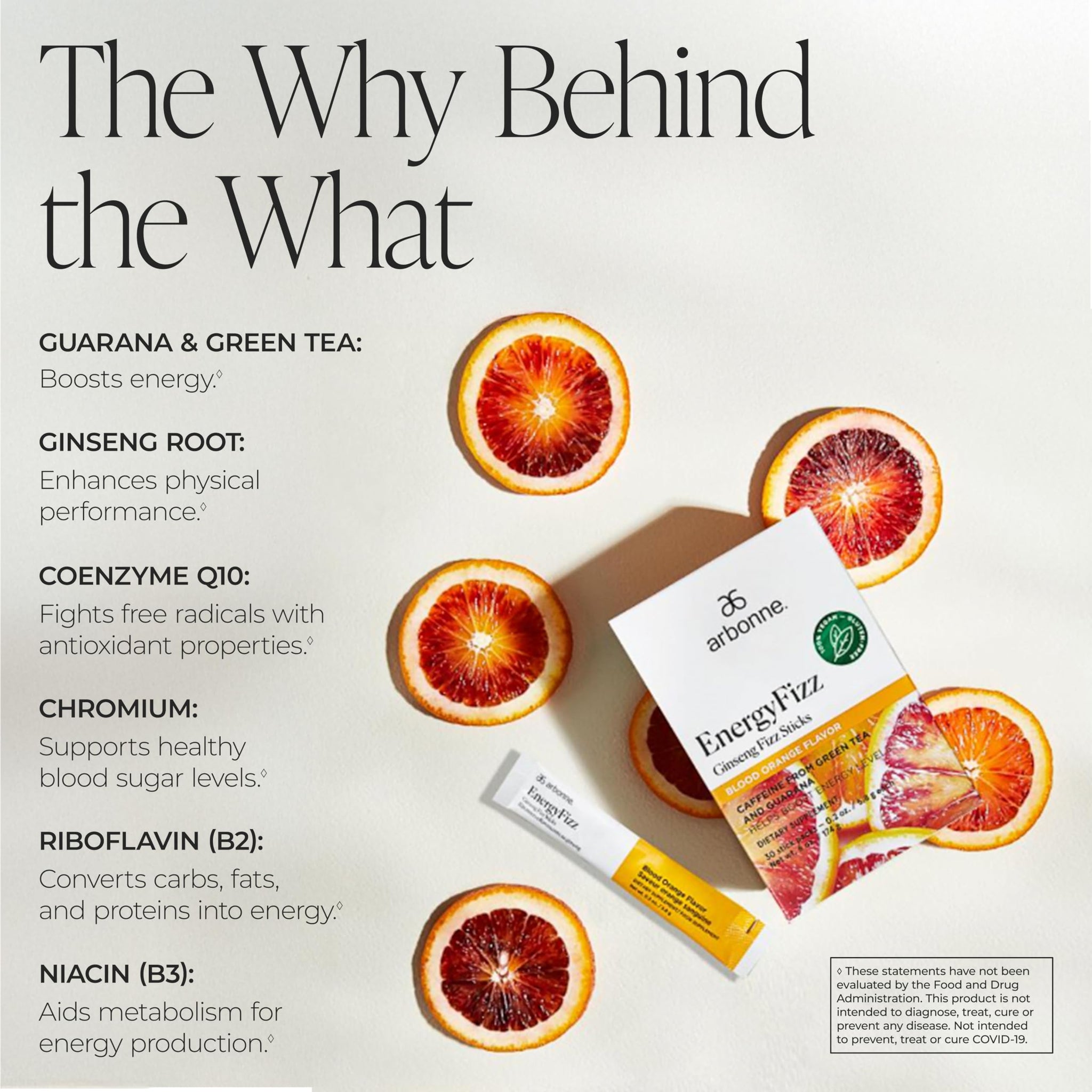 Arbonne Ginseng Energy Supplements - Blood Orange Flavor Fizz Sticks, Energy Boost with Caffeine Powder from Guarana and Green Tea, Delicious