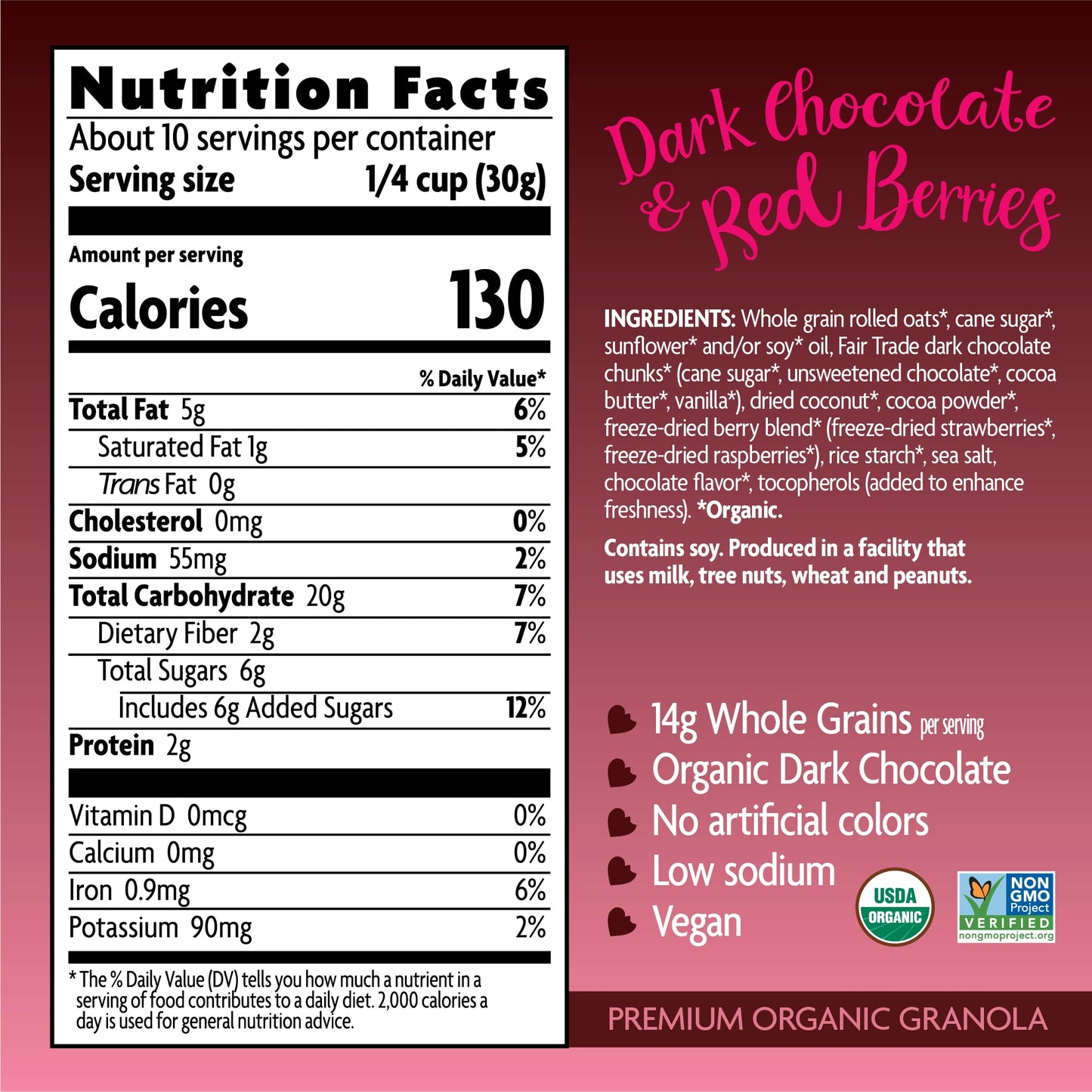 Love Crunch Organic Dark Chocolate & Red Berries Granola, 11.5 oz (Pack of 1), Vegan, Non-GMO, Fair Trade, by Nature's Path
