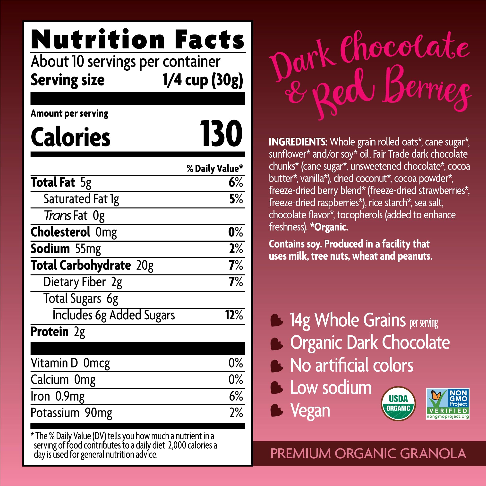 Love Crunch Organic Dark Chocolate & Red Berries Granola, 11.5 oz (Pack of 1), Vegan, Non-GMO, Fair Trade, by Nature's Path