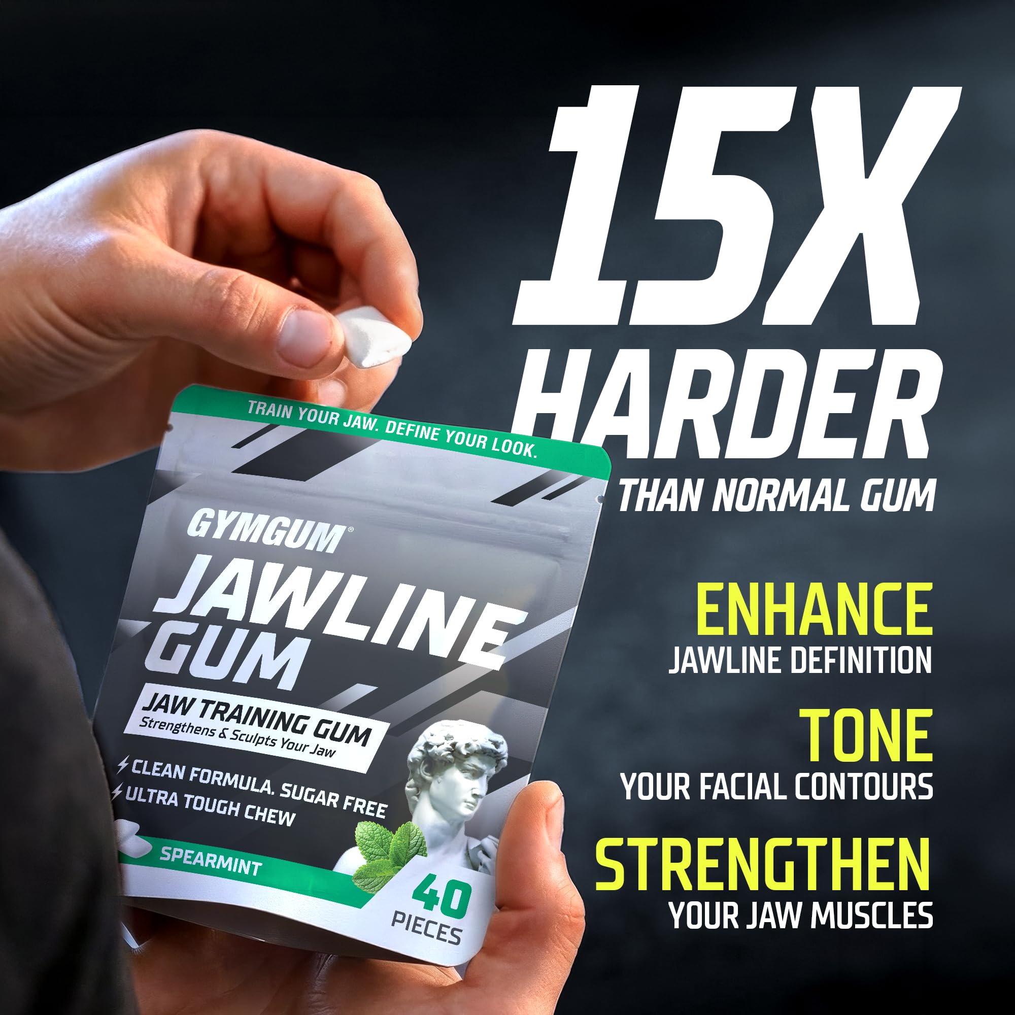 GYMGUM Jawline Gum Ultra Hard Chewing Gum | No Calories, No Sugar, No Artificial Sweeteners | Keto Friendly Mewing Gum for Jawline Training