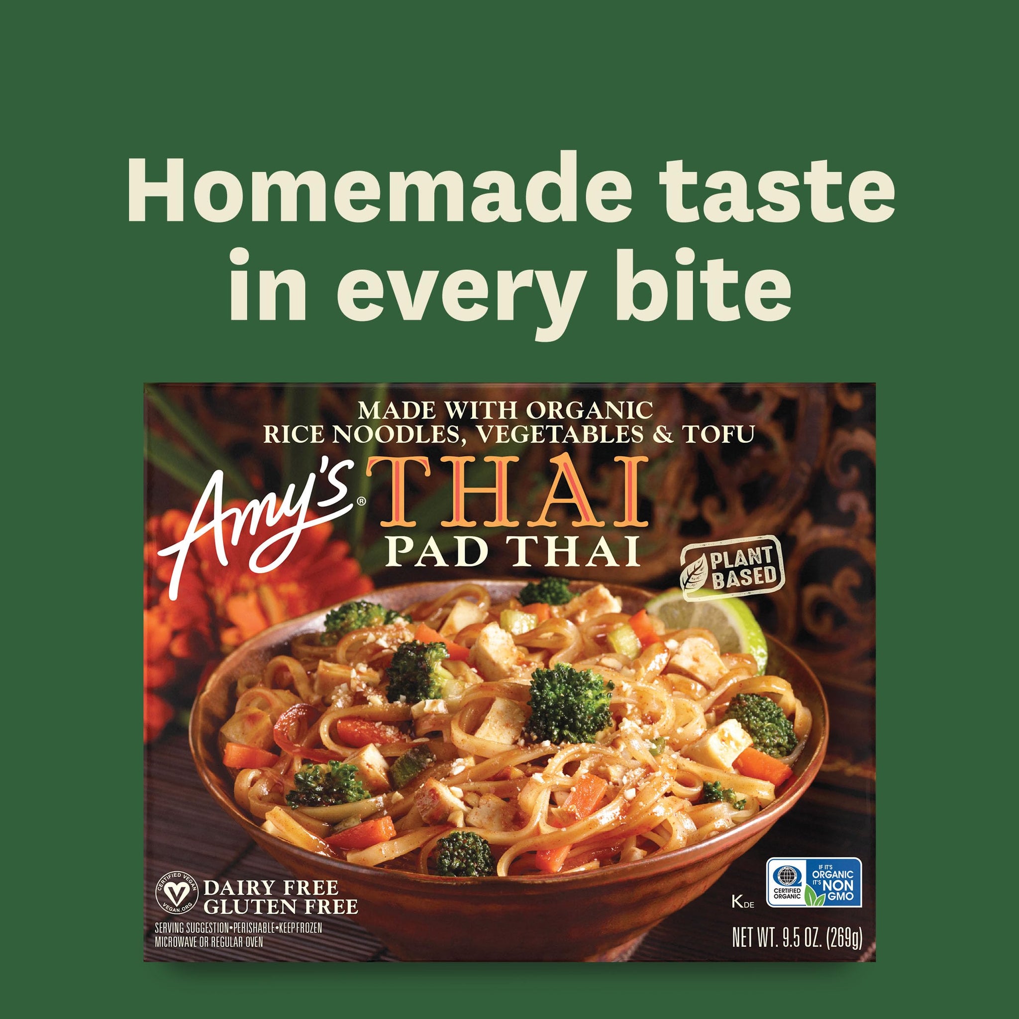 Amy's Frozen Meals, Pad Thai, Made With Organic Rice Noodles, Vegetables & Tofu, Gluten Free Microwave Meals, 9.5 Oz