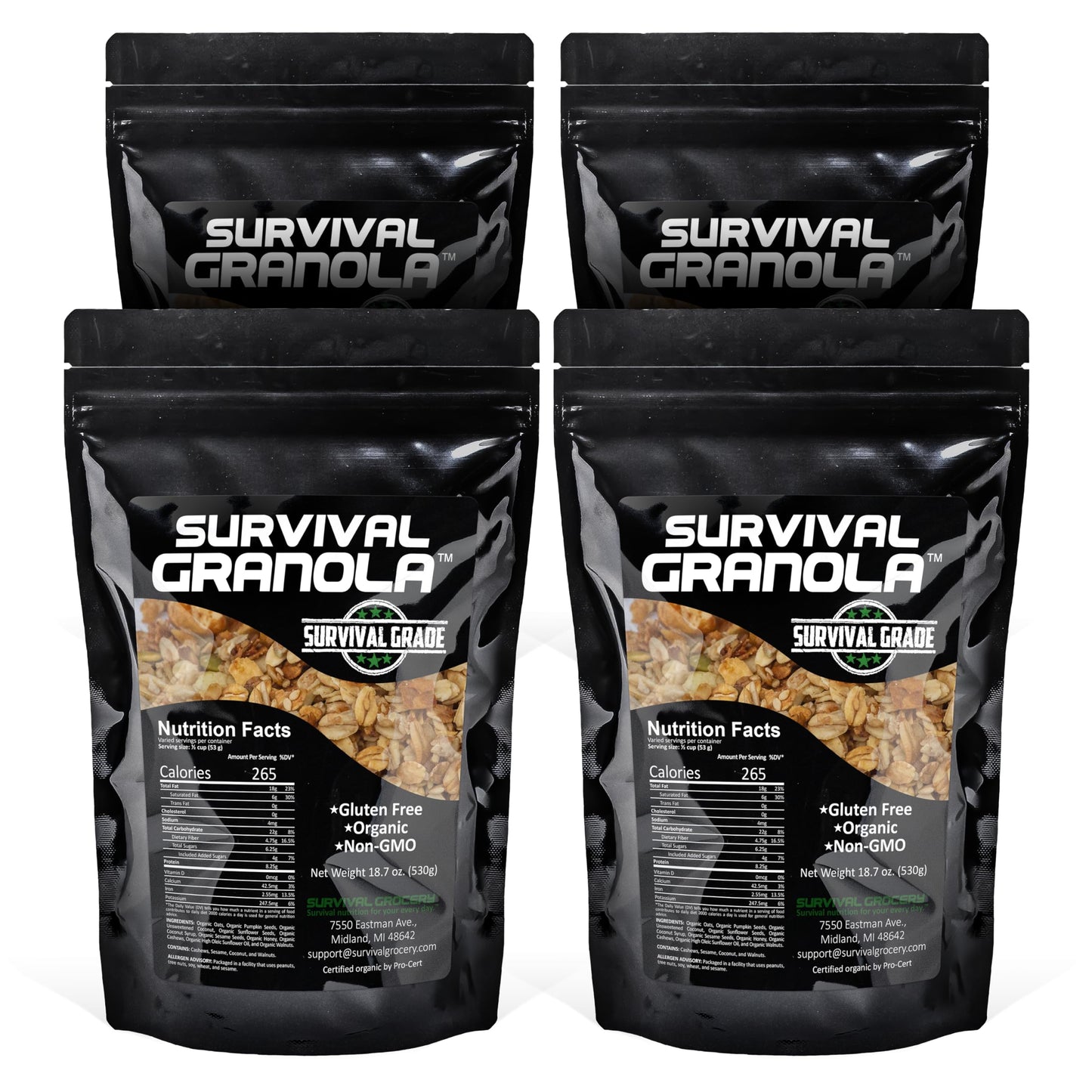 Survival Grocery Organic Ancient Grain Survival Granola™ - Gluten Free, Non-GMO, No Added Sugar, High Protein Snack With Nuts, Seeds, Coconut,