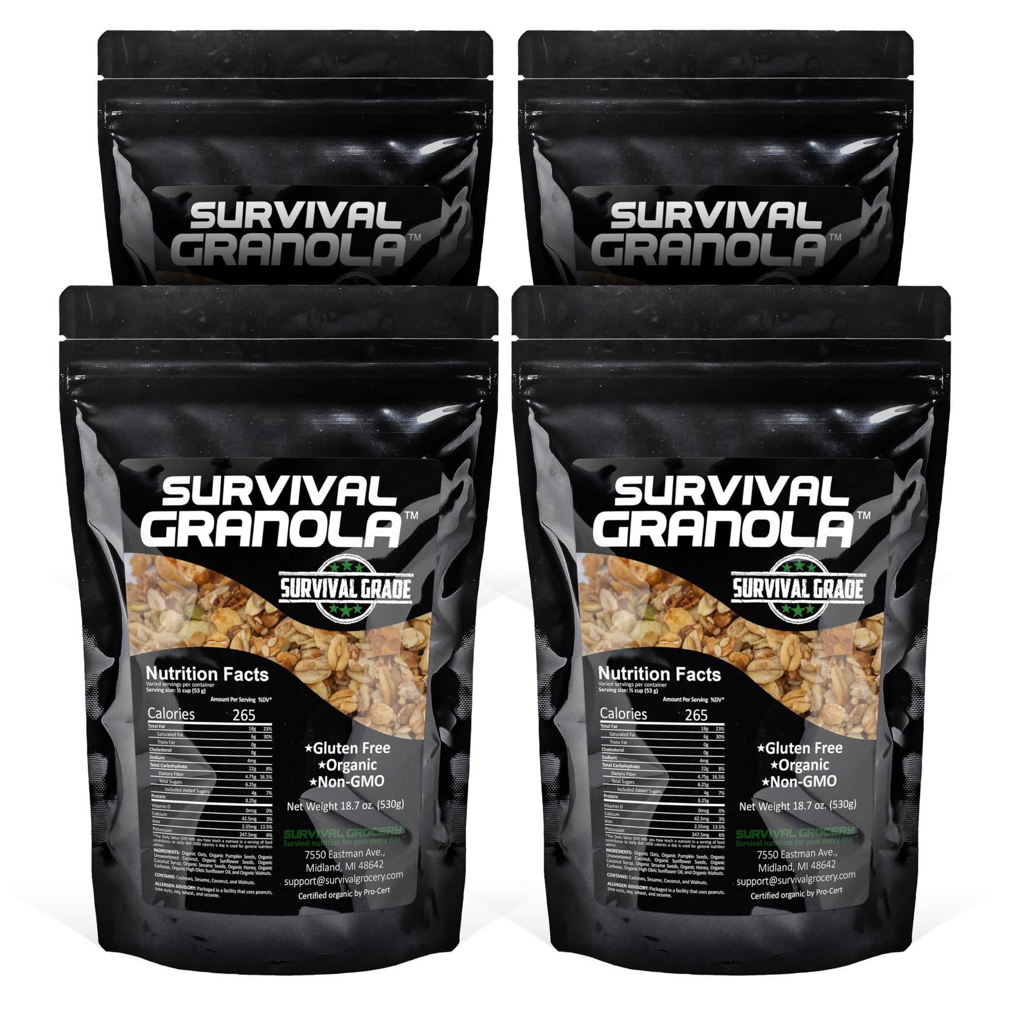 Survival Grocery Organic Ancient Grain Survival Granola™ - Gluten Free, Non-GMO, No Added Sugar, High Protein Snack With Nuts, Seeds, Coconut,