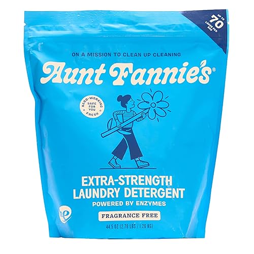 Aunt Fannie's Extra Strength Powder Laundry Detergent, Stain Fighting, Plant Based, Natural Ingredients, 70 Loads Per Bag, Fragrance Free, 44 Oz