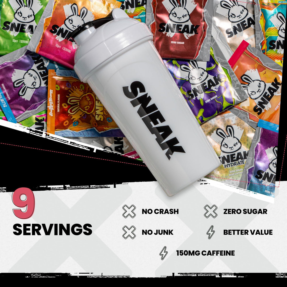 SNEAK Energy Drink Starter Pack | 9 Sachets with Shaker | No Sugar. No Nasties. Just Natural Caffeine, Focus-Boosting Nootropics
