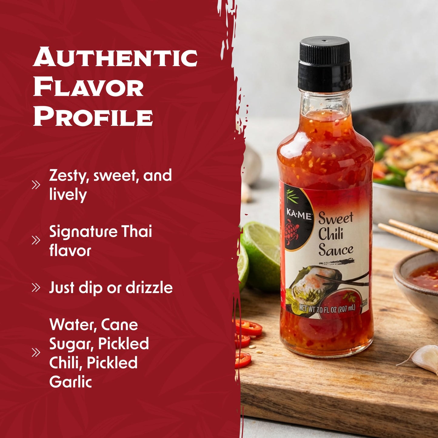 KA-ME Sweet Chili Sauce - Sweet and Spicy Asian Flavors - No Preservatives, No MSG - Ideal for Dipping, Marinades, and BBQ - Versatile for Meats
