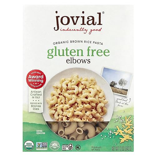 Jovial Whole Grain Brown Rice Elbows Pasta -Whole Grain Pasta, Organic, Gluten Free, Dairy Free, Brown Rice, Made in Italy - 12 Oz, 1 Pack