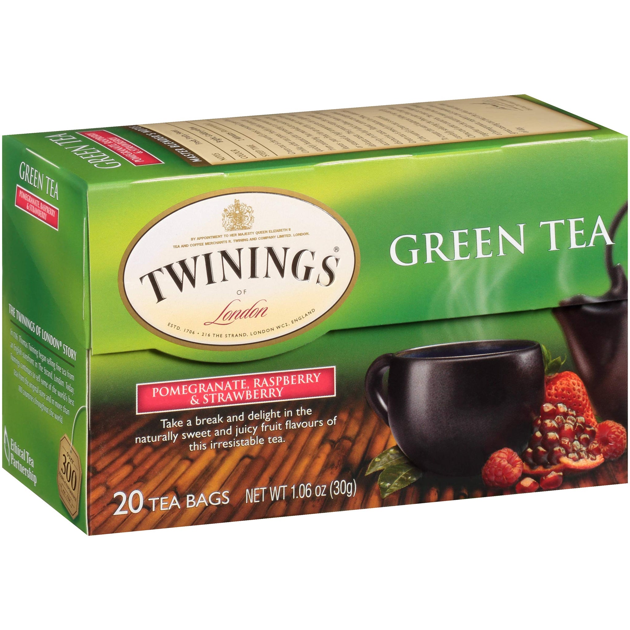 Twinings of London Green Tea Bags, Pomegranate, Raspberry and Strawberry, 20 Count